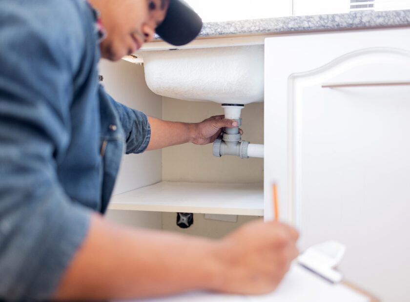 maintenance technician fixing the plumbing